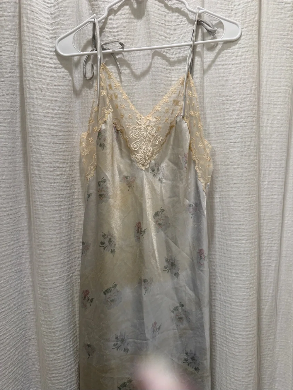 Vintage Calin Lingerie Lace Trim Floral Satin Maxi Slip Dress Medium